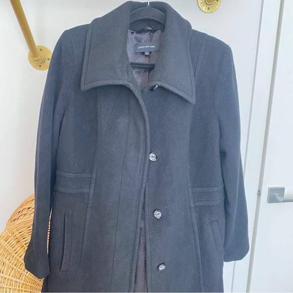 JONES NEW YORK - Cashmere & Wool Warm Timeless Black Long Pea Coat - size 12 - Picture 5 of 16